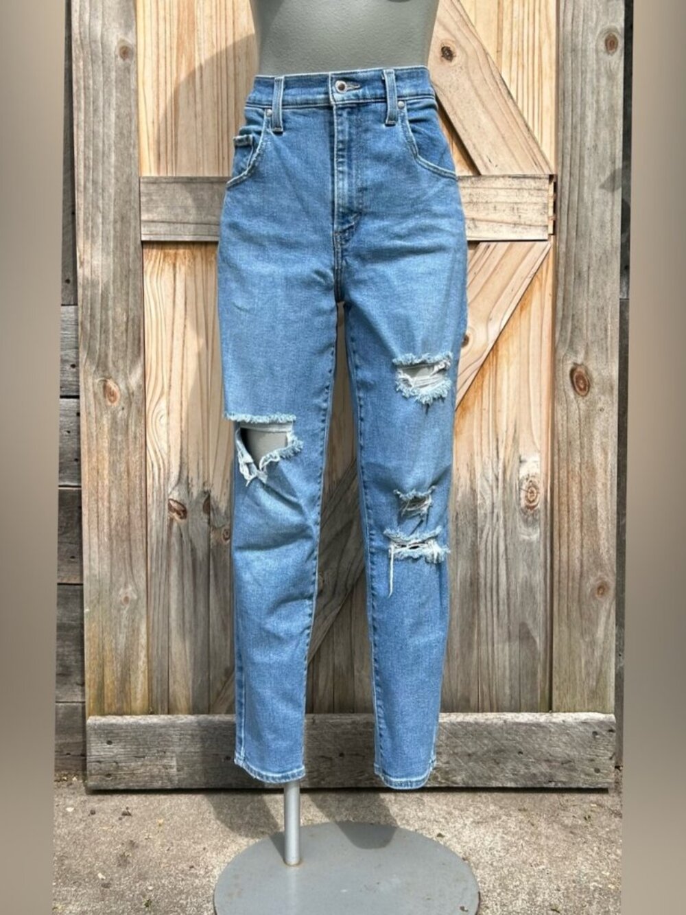 Levis Silver Tab Womens Stretch Distressed Denim High Rise Tapered Mom Jeans~28~